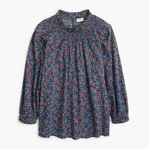 J. Crew Smocked Neck Long Sleeve Floral Blouse Top Blue Purple Small